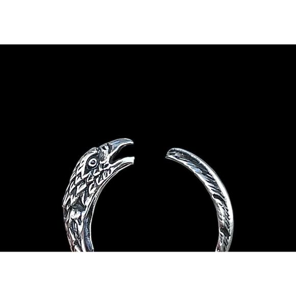 Sterling Silver Eagle Feather Open Ring Men’s Size 9 Adjustable Statement